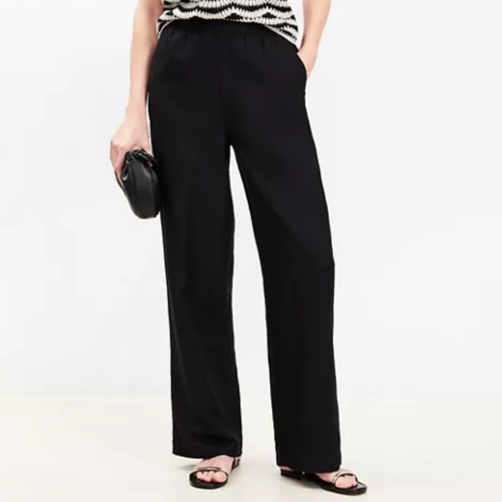 Petite Pull On Straight Pants In Linen Blend